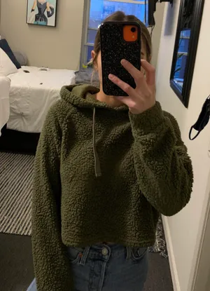 Green Fuzzy Hoodie Size M thumbnail 1