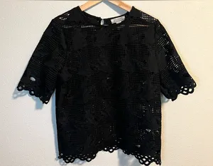 World Market black lace top blouse short sleeve unlined size S/M thumbnail 1