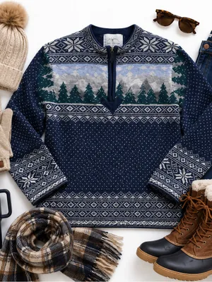 Paris Sport Club Shetland Wool Fair Isle Quarter Zip Sweater Small Nordic Knit thumbnail 11