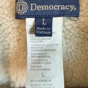 Democracy Large Faux Suede Sherpa Lined Warm Bomber Jacket Tan Large thumbnail 3