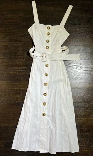 Forever 21 White Linen Blend Button Front Belted Midi Dress Small thumbnail 1