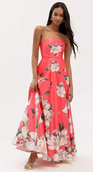 BHLDN Savannah Pink Floral Elegant Strapless Satin A Line Corset Dress NWT 0 thumbnail 1
