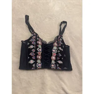 Victoria's Secret Bra Size XS/XP Bejeweled floral embroidered coquette whimsy goth thumbnail 2