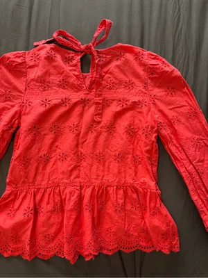 Madewell Red Eyelet Peplum Blouse thumbnail 7