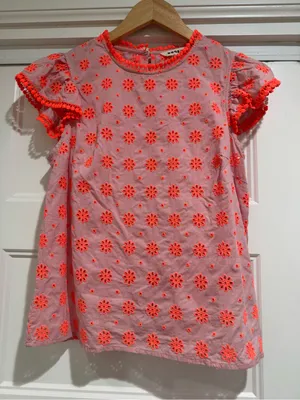 Boden Watermelon Punch Embroidered Flutter Sleeve Pom Trim Top thumbnail 5