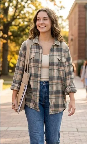 Paige Plaid Flannel Button Down Shirt Large Green Tan Cotton Blend Soft sz L thumbnail 1