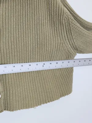 Marco Pecci Green Ribbed Knit Cropped Cardigan Sweater Size 48 IT / US 14 Flaw thumbnail 5