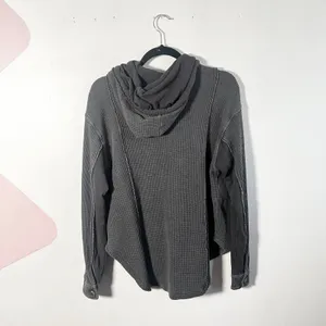 American Eagle Shacket Women's XS Gray Waffle Knit Thermal Button Down Hoodie thumbnail 2