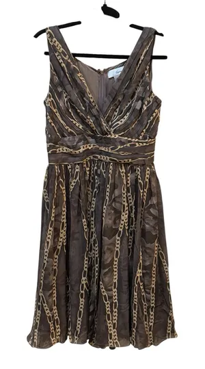 Speigel 100% Silk Chain Link Dress Y2K 2000's Empire Waist‎ Size 6 Equestrian thumbnail 1