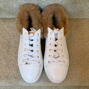 Steve Madden Brenner Faux‎ Fur Trim Leather Outsole Sneakers White Size 6 thumbnail 2