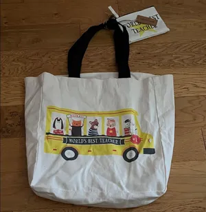 NWT - Handcrafted reusable shopping bag World's Best Teacher Tote Bag thumbnail 1