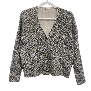 Madewell women's cropped ditsy floral ivory black sweater cardigan sz S 3 button thumbnail 1