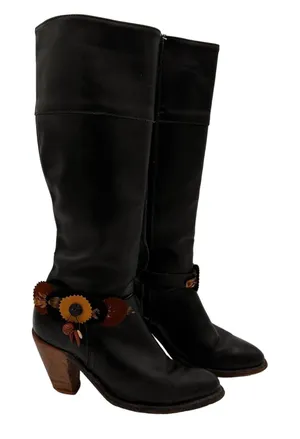 Frye Black Tall Leather Western Boots with Feather Detail Size 6 B thumbnail 1