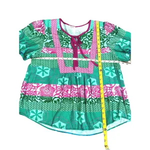 Jodifl Boho Flutter Sleeve Mixed Print Peplum Top Green Pink Medium coastal thumbnail 5