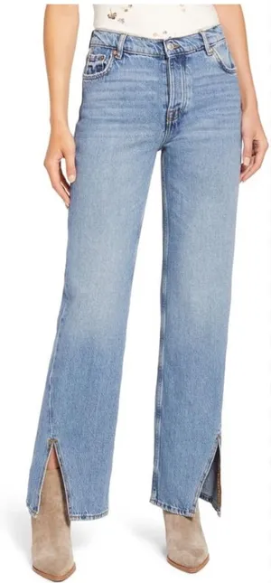 Free‎ People High Waist Slit Hem Staight Jeans thumbnail 1
