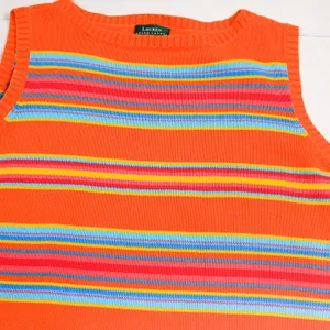 Lauren Ralph Lauren Sweater Vest Womens 3X Orange Striped Cotton Knit Multicolor thumbnail 3