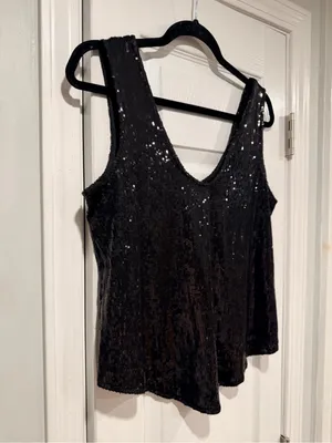 NWOT Venus Size M Black Sequin Tank Top V-Neck Sleeveless Party Cocktail Holiday thumbnail 3