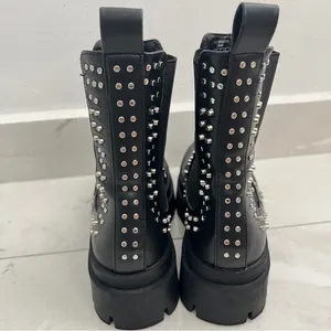 NEW ZARA Studded Chunky Moto Boots Black Chelsea Vegan Leather m size 6 / 36 EU thumbnail 7