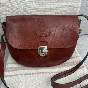 Vintage Oroton Brown Genuine Leather Crossbody Bag Handbag Australian Rare thumbnail 1