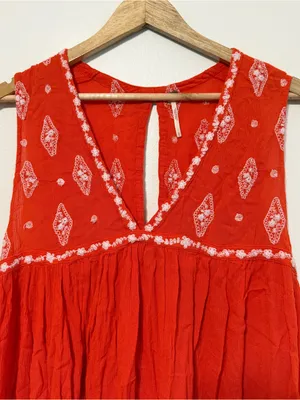 Free People Embroidered Tunic Top Size Small Diamond Orange Boho Beach thumbnail 4