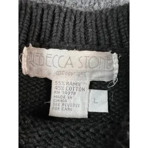 Vtg 90s Grandma Sweater L Black‎ Floral Ramie Cotton Textured Patchwork Cottage thumbnail 3