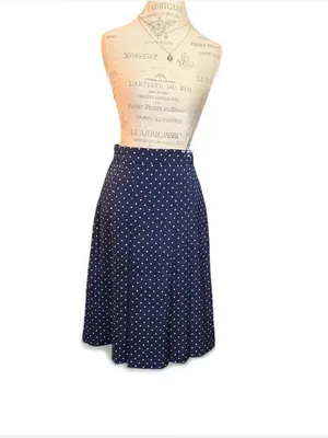 Vintage Navy and White Polka Dot Midi Skirt thumbnail 2