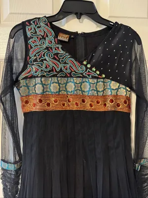 Girlish Embroidered Mesh Fit & Flare Dress Size 36 Black Boho Beaded thumbnail 2