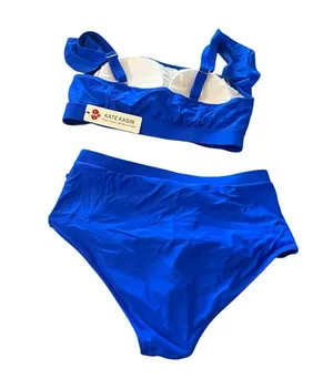 Vibrant Blue Ruffle Bikini with High thumbnail 2