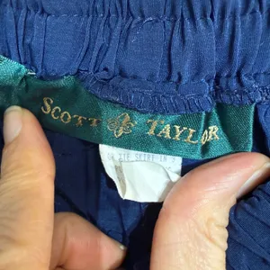 Scott Taylor Crinkle Maxi Skirt Navy Tiered Boho 90s Elastic Waist Vintage thumbnail 5