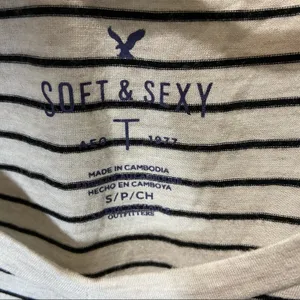 American Eagle Soft & Sexy Long Sleeve Top Shirt White Black Striped Small thumbnail 3