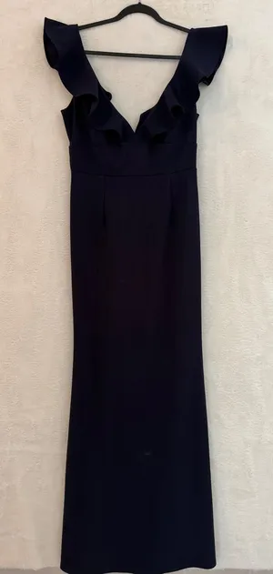 Tobi Navy Blue Ruffle V-Neck Maxi Dress Mermaid‎ Gown Large Formal Evening thumbnail 1