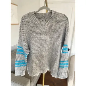 Aerie Oversized Knit Sweater Blue Stripe Clean Girl Streetwear S Cozy Lounge Y2K thumbnail 2