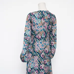 Dress the Population - | Metallic Floral Long Sleeve Midi Dress thumbnail 12