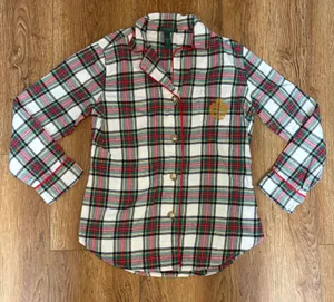 Lauren Ralph Lauren Womens‎ Plaid Flannel Pajama Top Red Green Crest Small Cozy thumbnail 1