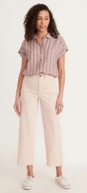 Marine Layer Bridget Slim Wide Leg Crop Pants in Peach Whip thumbnail 1