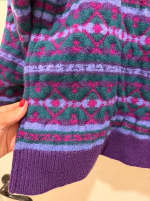 Vintage Top Notch Knits 100% Wool Handcrafted Fair Isle Sweater Purple Teal thumbnail 4