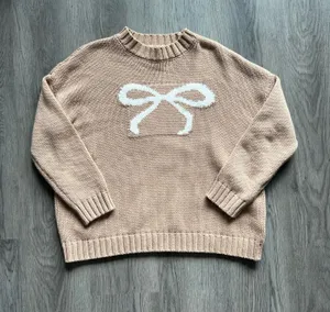 Sincerely Jules Tan And White Bow Sweater Size XS thumbnail 1