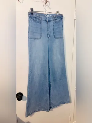 A Loves A Light Wash High Rise Wide Leg Jeans Size 26 Lattice Belt Flare thumbnail 4