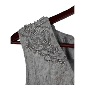 Adrianna Papell Cocktail Dress Womens 6 Silver Beaded Pearl‎ Floral Textured thumbnail 4