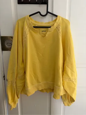 Aerie Hey Crochet Vintage Fade Sunny Yellow Sweatshirt Balloon Sleeves Large thumbnail 2