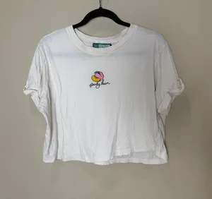 Peachy Keen Boxy Cropped Oversized Embroidered Graphic Tee T Shirt Size Large thumbnail 1