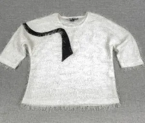 Jamie Sadock Sweater Womens M White Fuzzy 3/4 Sleeve Crew Neck‎ Pullover Eyelash thumbnail 1