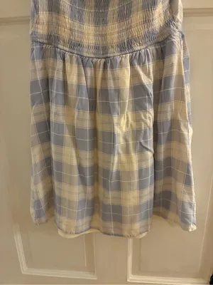 Prómesa Women’s Brand Light Blue and Cream Plaid Puff Sleeve Dress Size Small thumbnail 6
