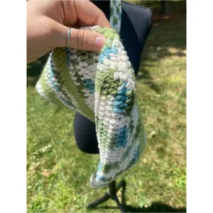 Hand-Crocheted Shoulder Bag Green Blue Cream Sling Purse Boho Hobo Market thumbnail 3