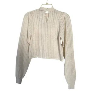 Zara Romantic Sheer Knit Top Lace Trim High Neck Keyhole Back Long Sleeve Size S thumbnail 6