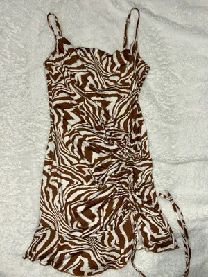 SheIn Brown and White Zebra Print Dress With Drawstring thumbnail 1