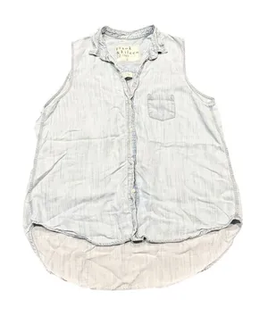 Frank & Eileen Fiona Sleeveless Button Up Shirt Women's L Chambray thumbnail 1