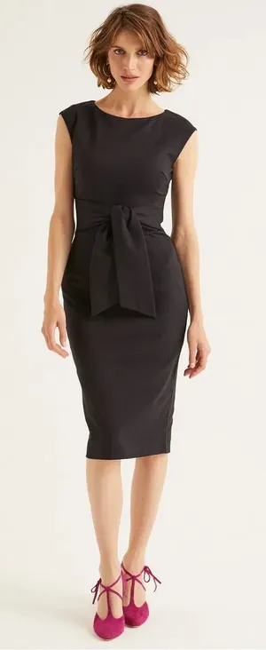 Boden Jessica Ponte Tie Front Midi Dress Black Size 4 thumbnail 1