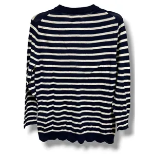 Crown & Ivy XS Navy Cream Stripe Cotton Scallop Hem Button Cardigan NWT thumbnail 3