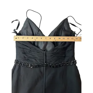 Lillian’s V Neck Faux Wrap Beaded Banding Waist Black Formal Dress Gown Size 6 thumbnail 8